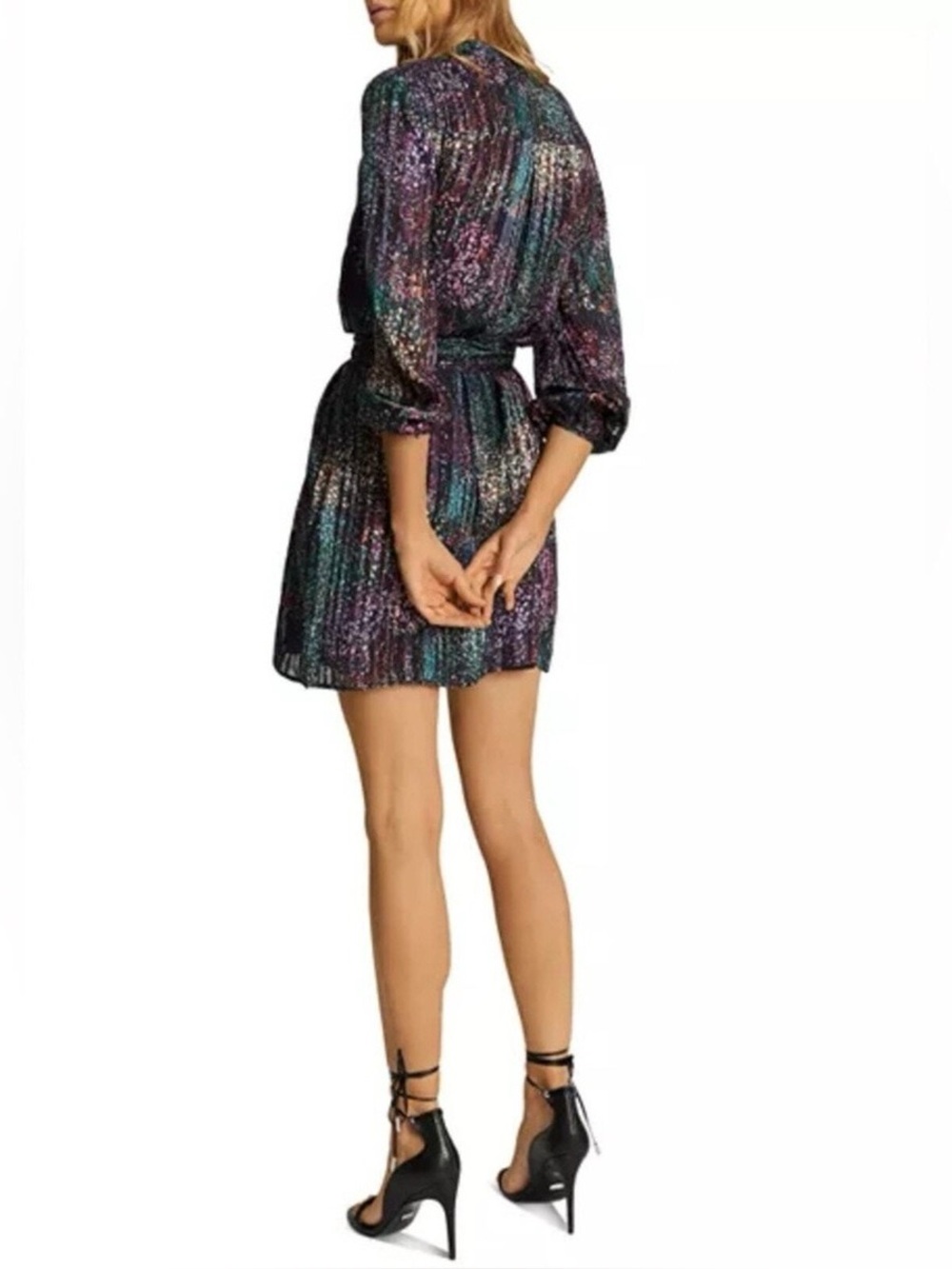 Reiss Isla Lurex Metallic Pleated Shift Mini Dress size 10 - Picture 3 of 9